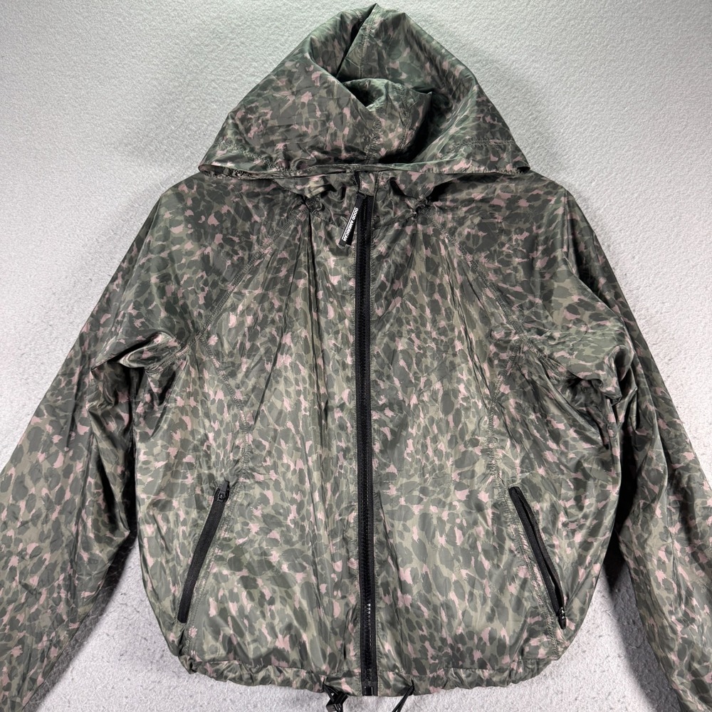 Good American Ferocious Running Jacket Womens 2 Green Leopard Windbreaker Sports